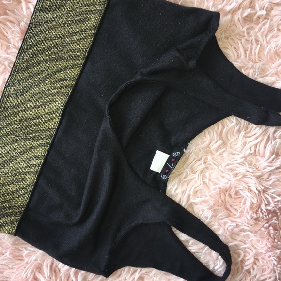 GOLD & BLACK CROPPED TANK TOP W/ ZEBRA PRINT METALLIC TRIM  • SIZE M • 579 - Picture 4 of 4